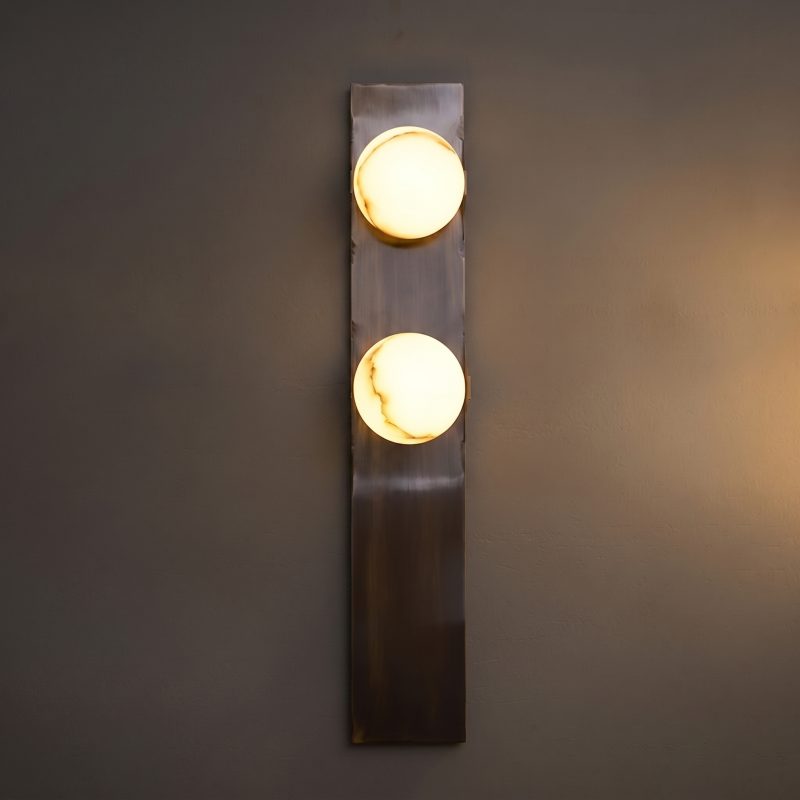 Hand-Carved Spanish Stone Sconce with Brass or Wood Frame – Natural Translucent Wall Light for Living Room & Hallway | Thomler