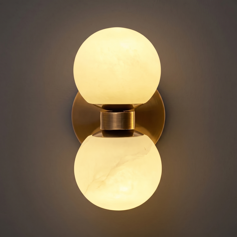 Hand-Carved Spanish Stone Sconce with Brass or Wood Frame – Natural Translucent Wall Light for Living Room & Hallway | Thomler