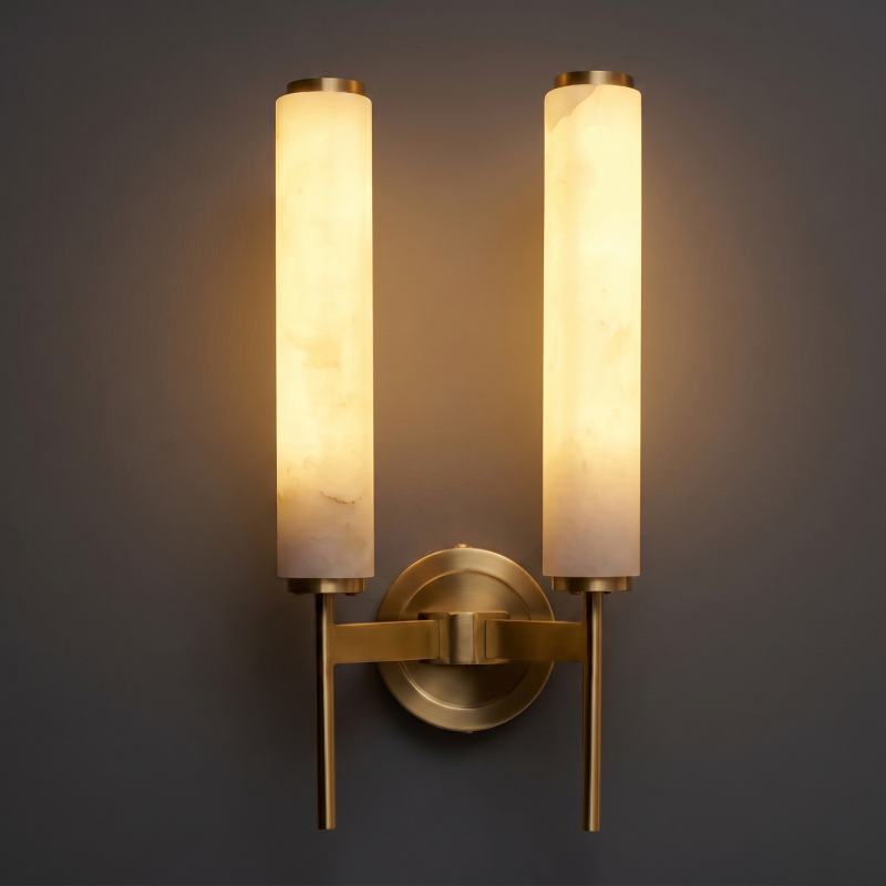 Hand-Carved Spanish Stone Sconce with Brass or Wood Frame – Natural Translucent Wall Light for Living Room & Hallway | Thomler
