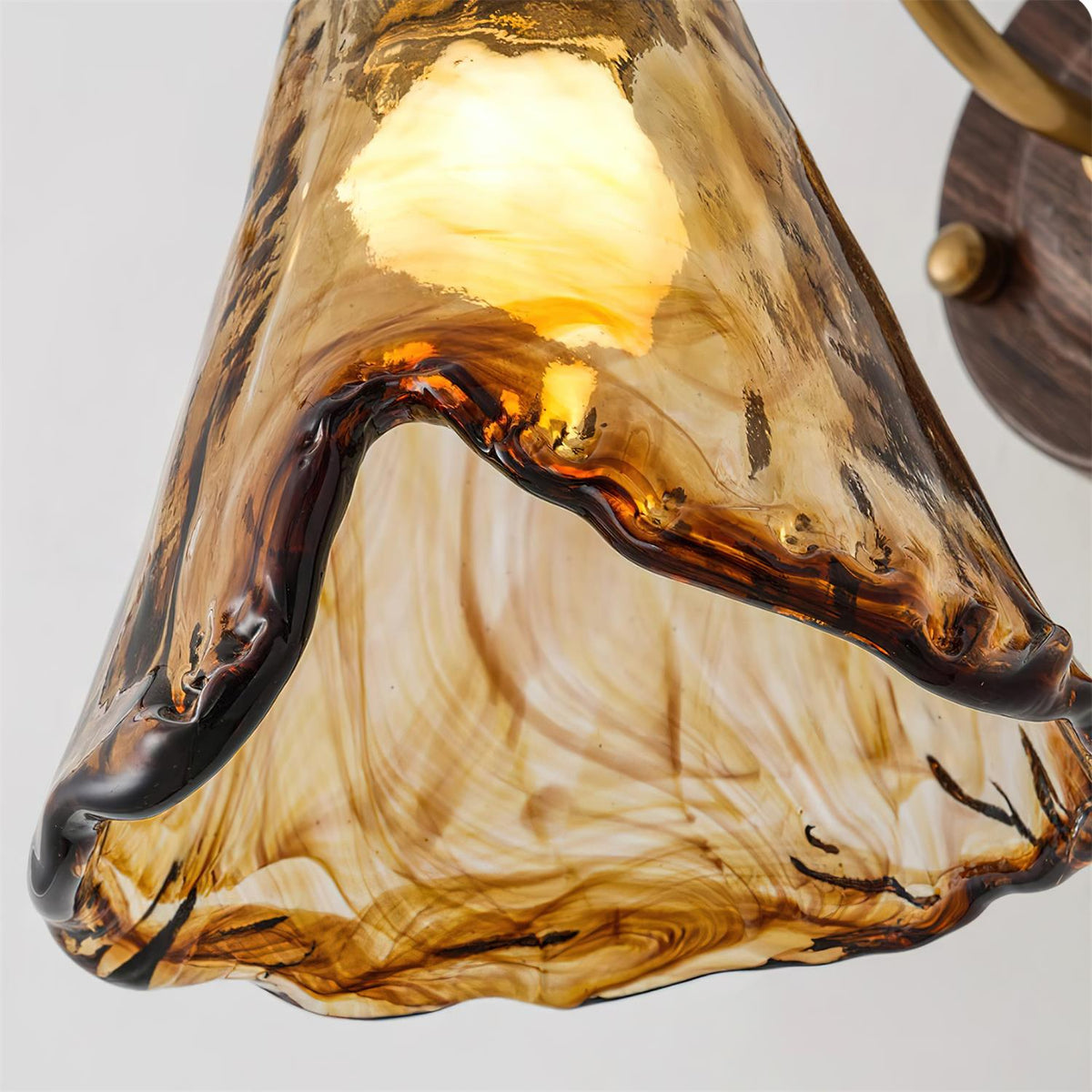 Vintage Amber Glass Wall Sconce with Wood-Tone Finish and Brass Accents | Thomler