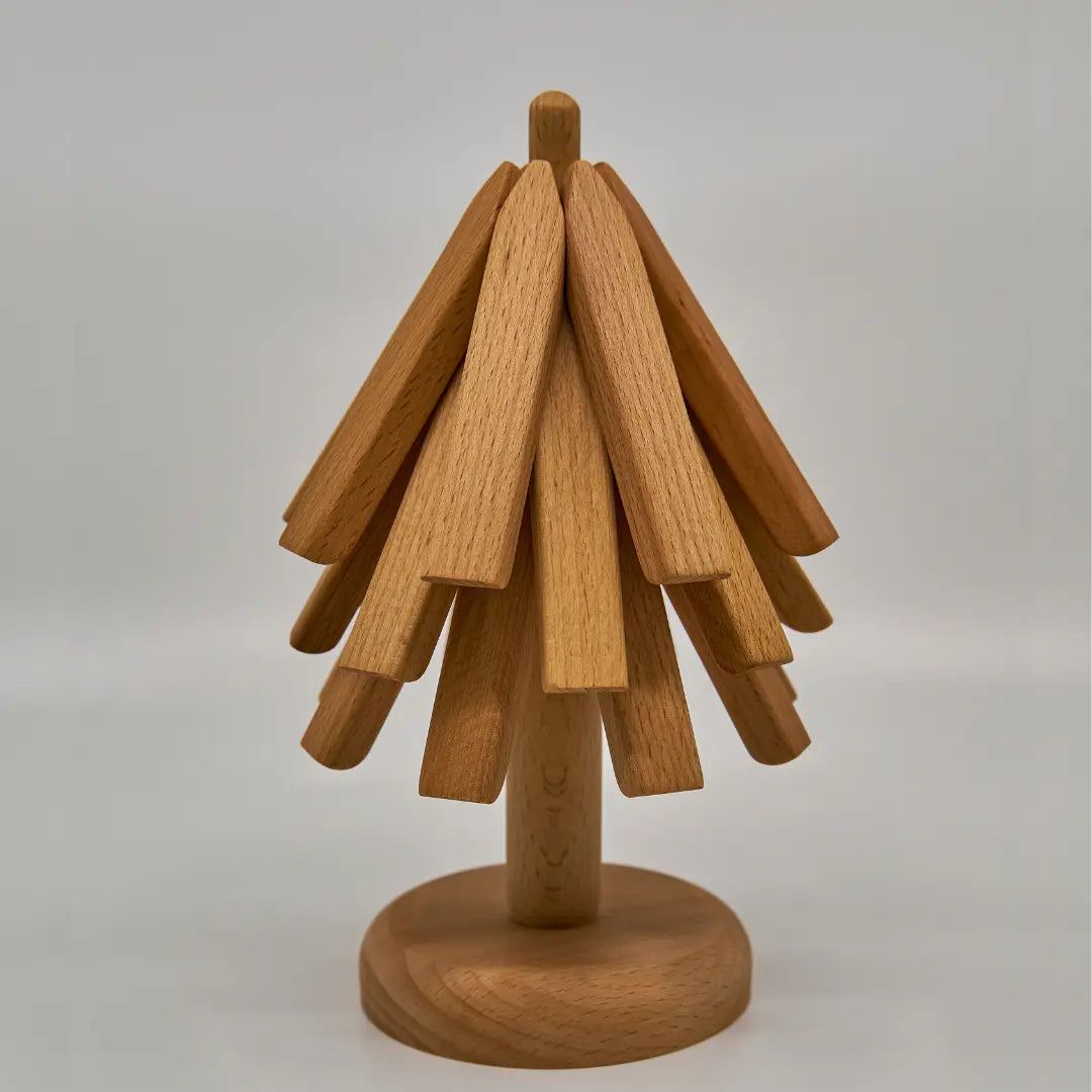 Trivet Stand Solid Wood Tree Shaped Countertop Pan Protection Kitchen Coaster Holder Scandinavian Natural Heat Resistant Organiser | Thomler