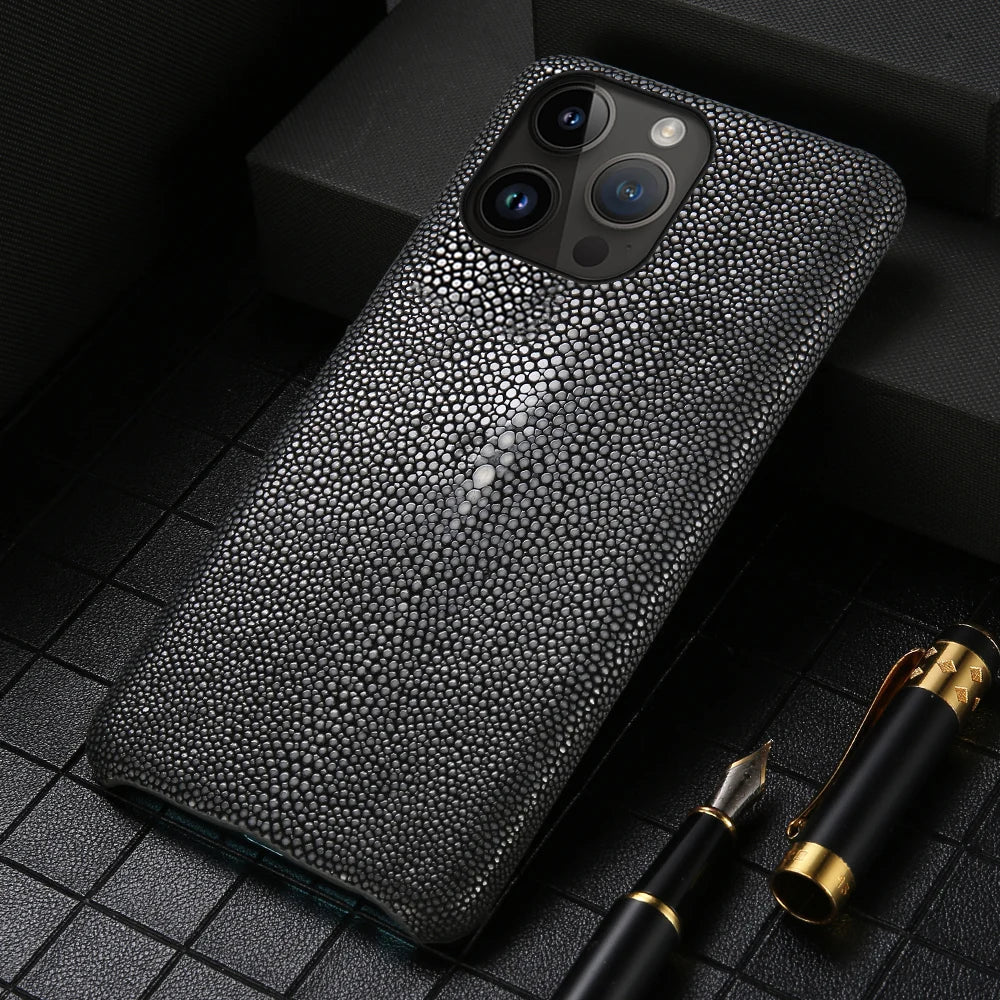 Authentic Stingray Skin Phone Case for iPhone 17 Pro Max 16 15 14 13 12 11 Shock Absorbent Premium Leather Cover Anti-Fingerprint | Thomler