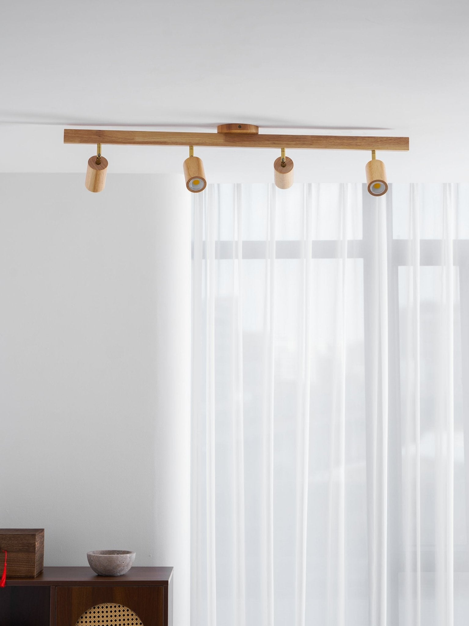 Wood Pendant Track Light 4 Heads 39.4 in Indoor Ceiling Wall Rustic Modern Lamp | Thomler