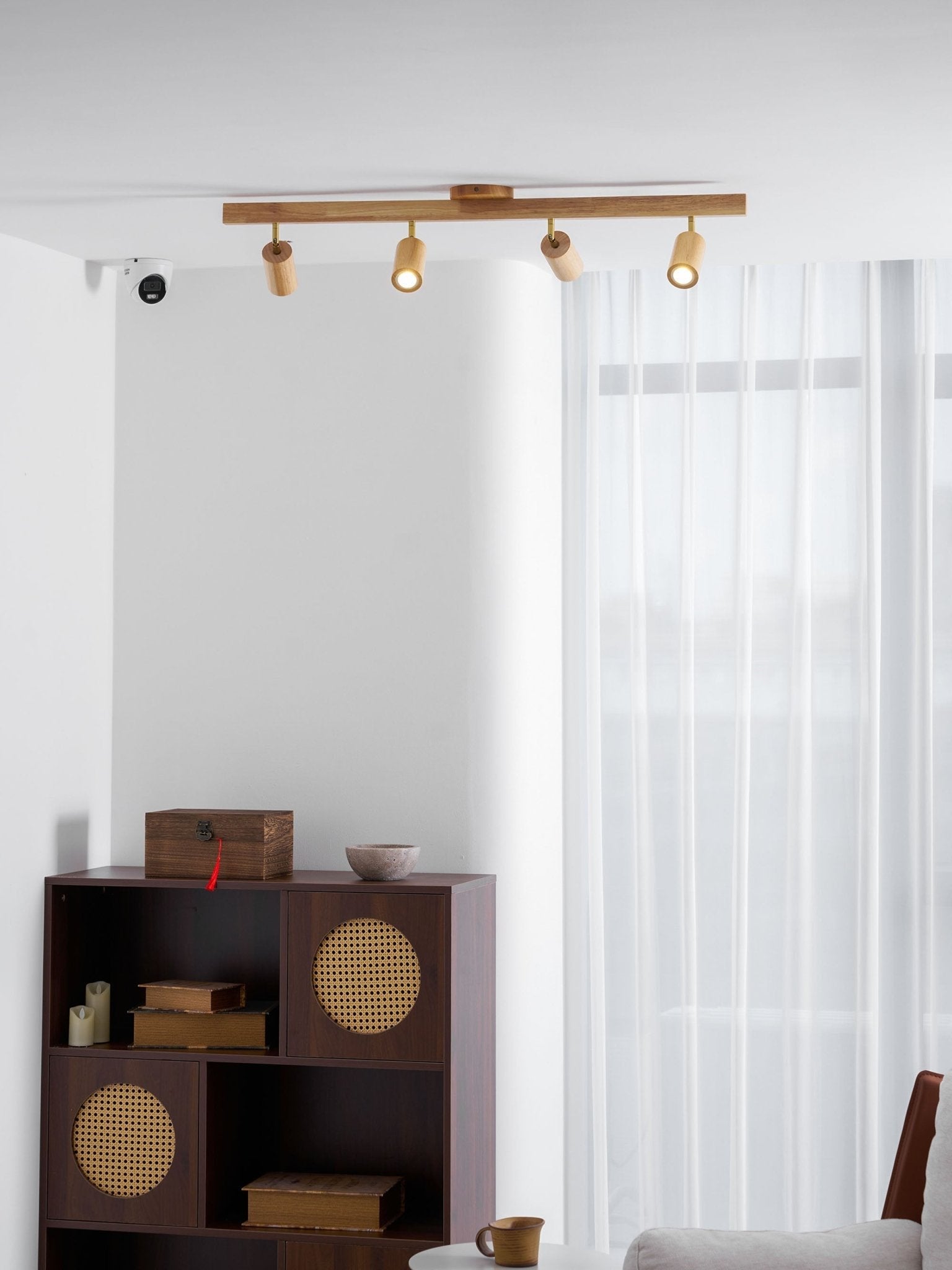 Wood Pendant Track Light 4 Heads 39.4 in Indoor Ceiling Wall Rustic Modern Lamp | Thomler