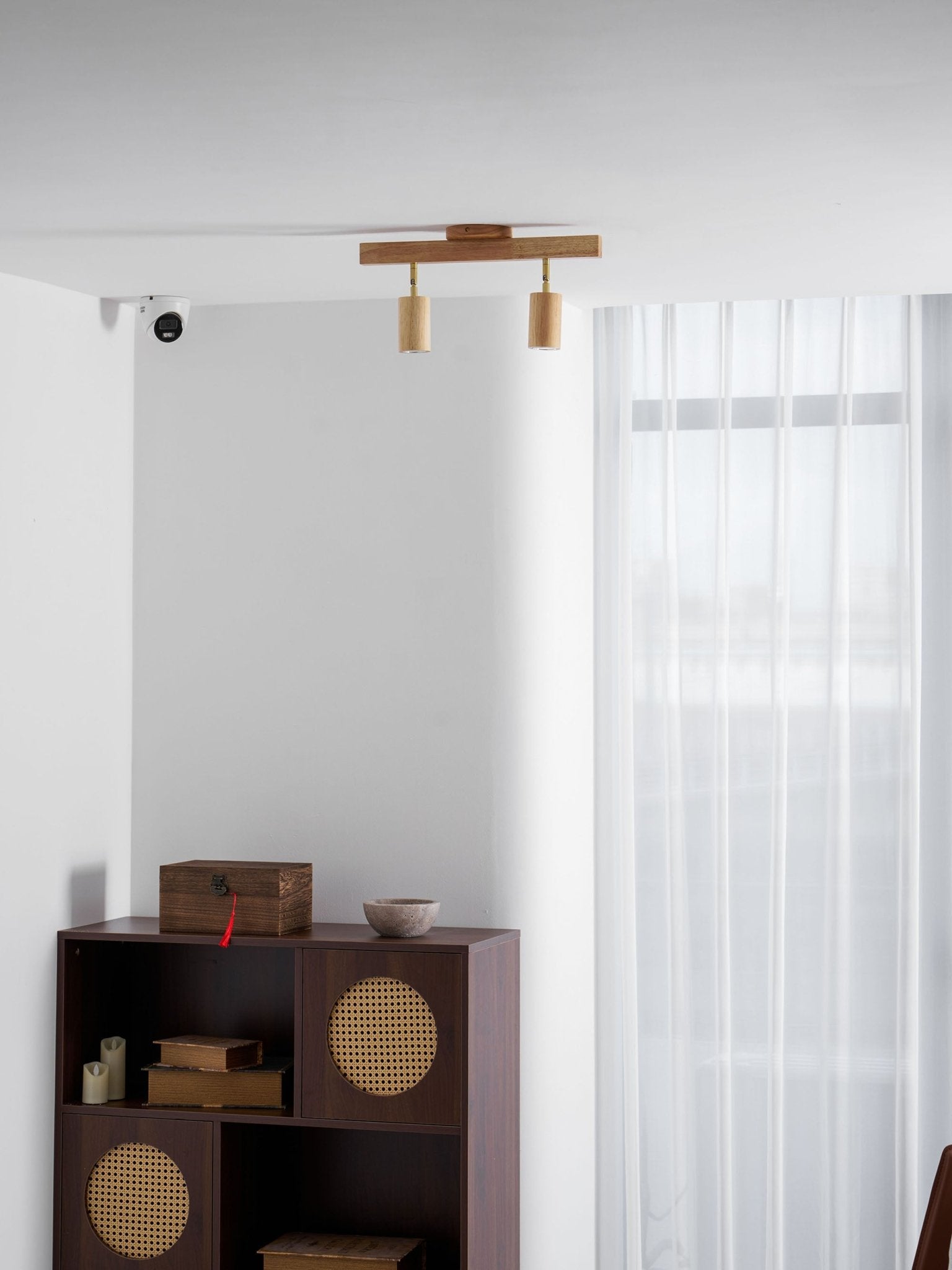 Wood Pendant Track Light 4 Heads 39.4 in Indoor Ceiling Wall Rustic Modern Lamp | Thomler