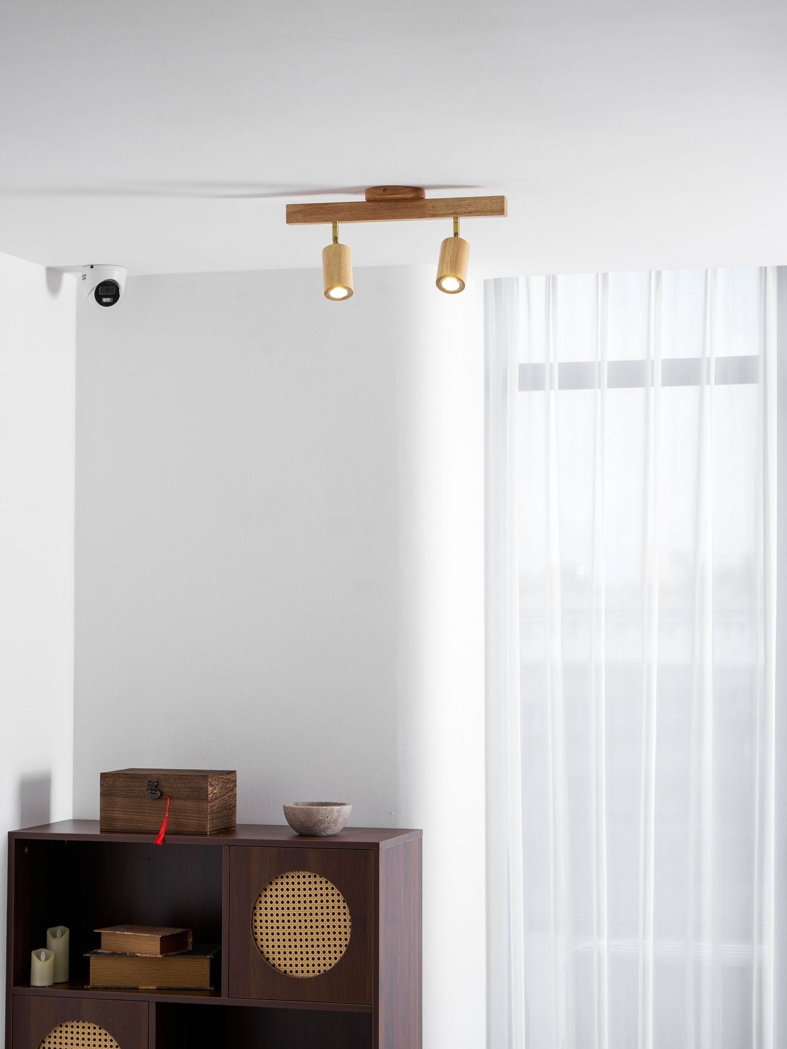 Wood Pendant Track Light 4 Heads 39.4 in Indoor Ceiling Wall Rustic Modern Lamp | Thomler