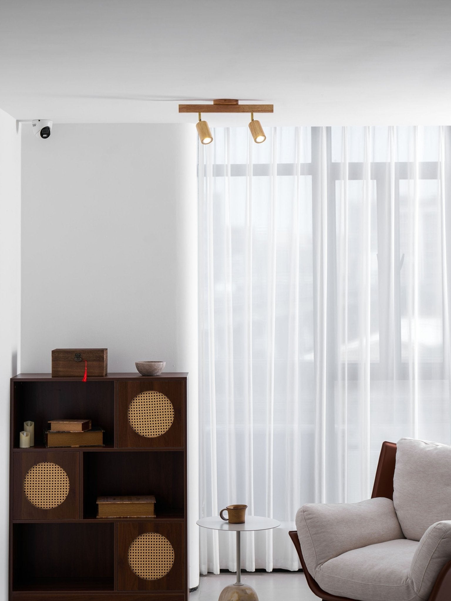 Wood Pendant Track Light 4 Heads 39.4 in Indoor Ceiling Wall Rustic Modern Lamp | Thomler