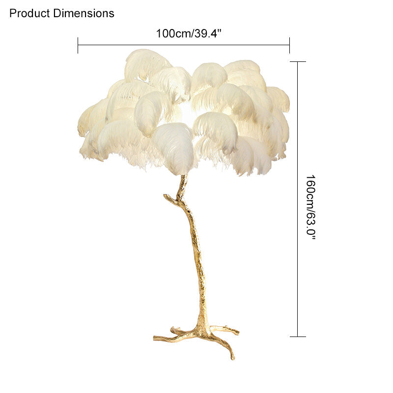 Floor Lamp Feather Shade 160.0 cm White Living Room Bedroom Palm Tree Standing Light Tropical Ambient Lighting | Thomler