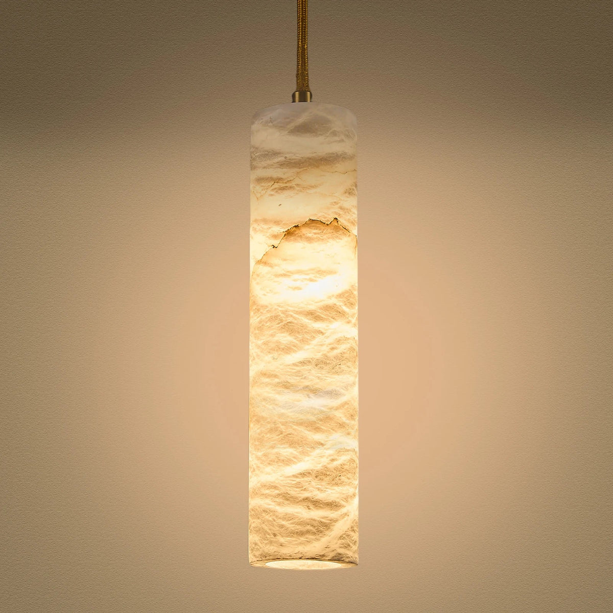 Hanging Marble Cylinder Light Fixture with Brass Hardware for Dining & Bedroom | Thomler
