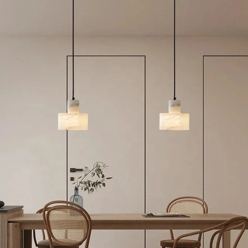 Round Stone Hanging Light Fixture with Soft Glow Diffusion for Dining Room & Bedroom | Thomler