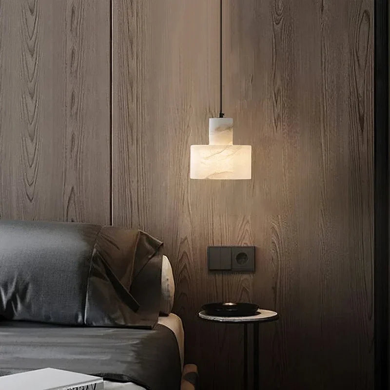 Round Stone Hanging Light Fixture with Soft Glow Diffusion for Dining Room & Bedroom | Thomler