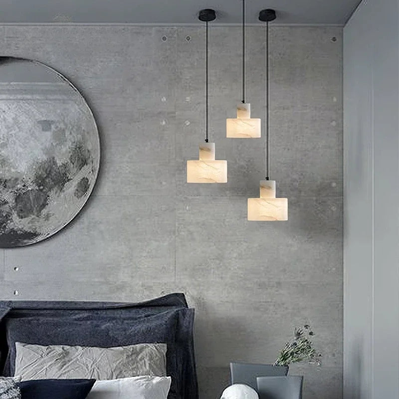 Round Stone Hanging Light Fixture with Soft Glow Diffusion for Dining Room & Bedroom | Thomler