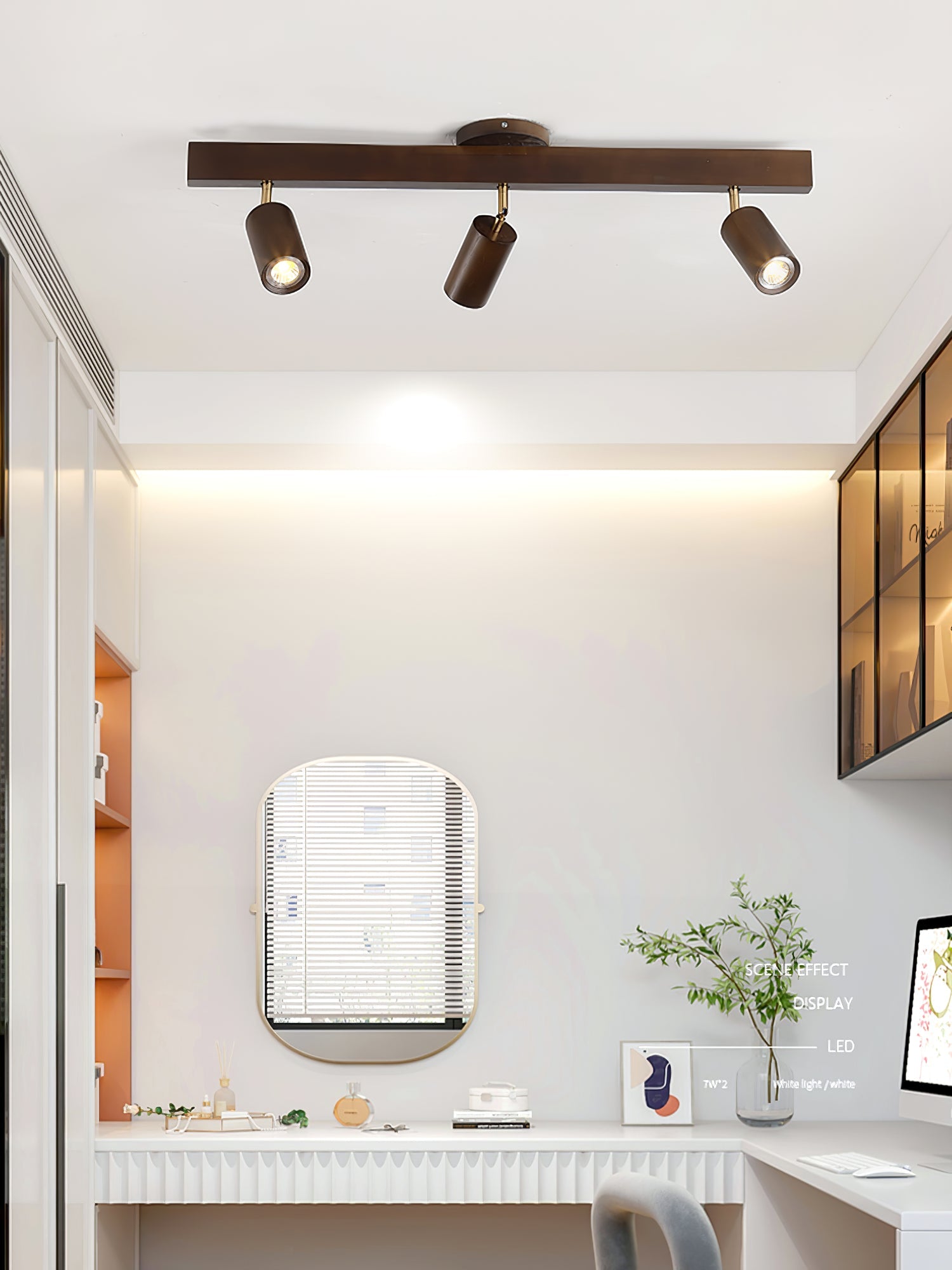 Wood Pendant Track Light 4 Heads 39.4 in Indoor Ceiling Wall Rustic Modern Lamp | Thomler