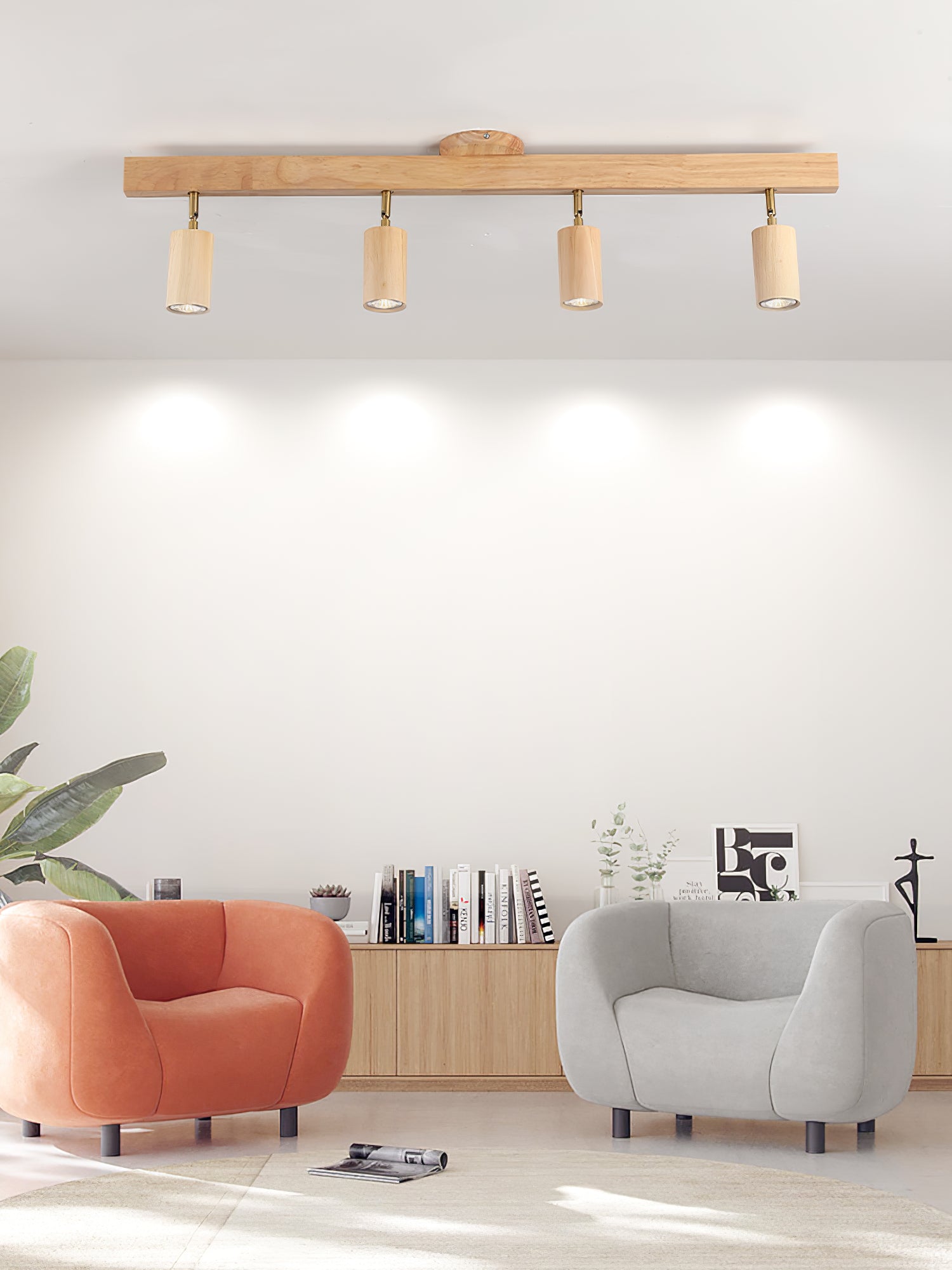 Wood Pendant Track Light 4 Heads 39.4 in Indoor Ceiling Wall Rustic Modern Lamp | Thomler