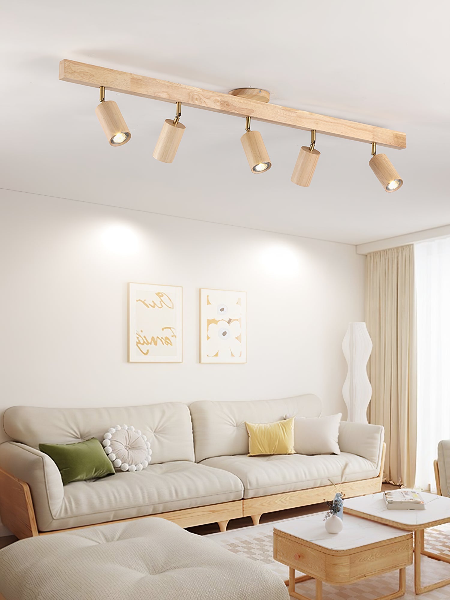 Wood Pendant Track Light 4 Heads 39.4 in Indoor Ceiling Wall Rustic Modern Lamp | Thomler