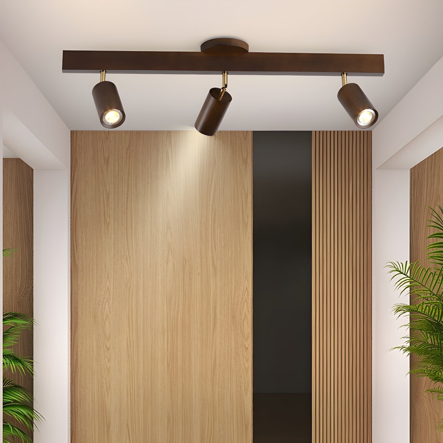 Wood Pendant Track Light 4 Heads 39.4 in Indoor Ceiling Wall Rustic Modern Lamp | Thomler