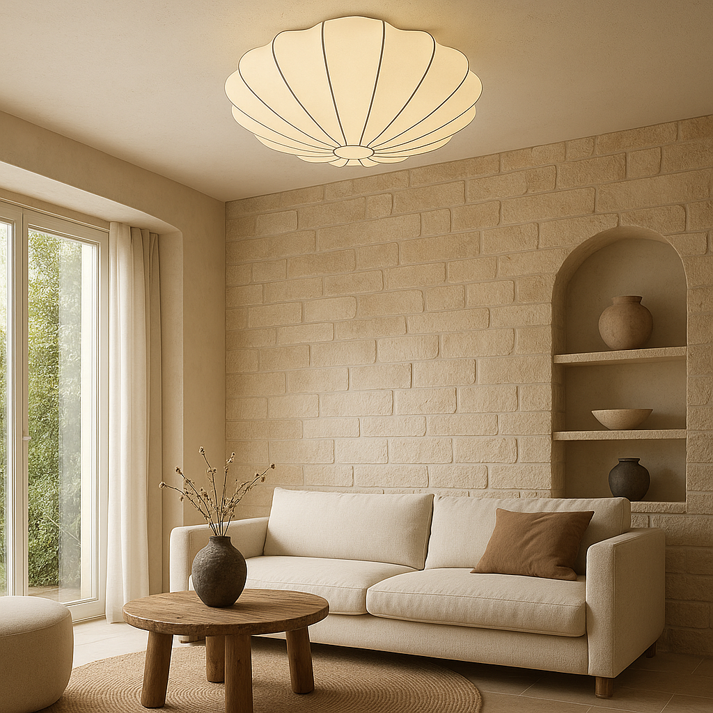 Ceiling Lamp Silk Fibre 80.0 cm White Living Room Bedroom Diffused Scandinavian Japandi Flush Mount Light | Thomler