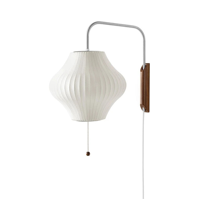 Wall Lamp Walnut Opal Shade 40.0 cm White Bedroom Living Room Plug In Reading Light Japandi Mid Century Accent Lighting | Thomler