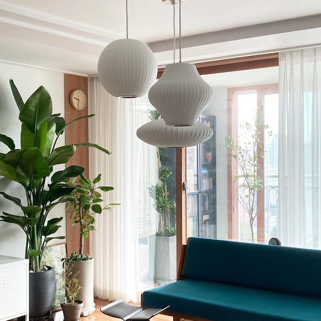 Bubble Silk Pendant Light 19.7 in White Ceiling Dining Room Modern Hanging Lamp | Thomler