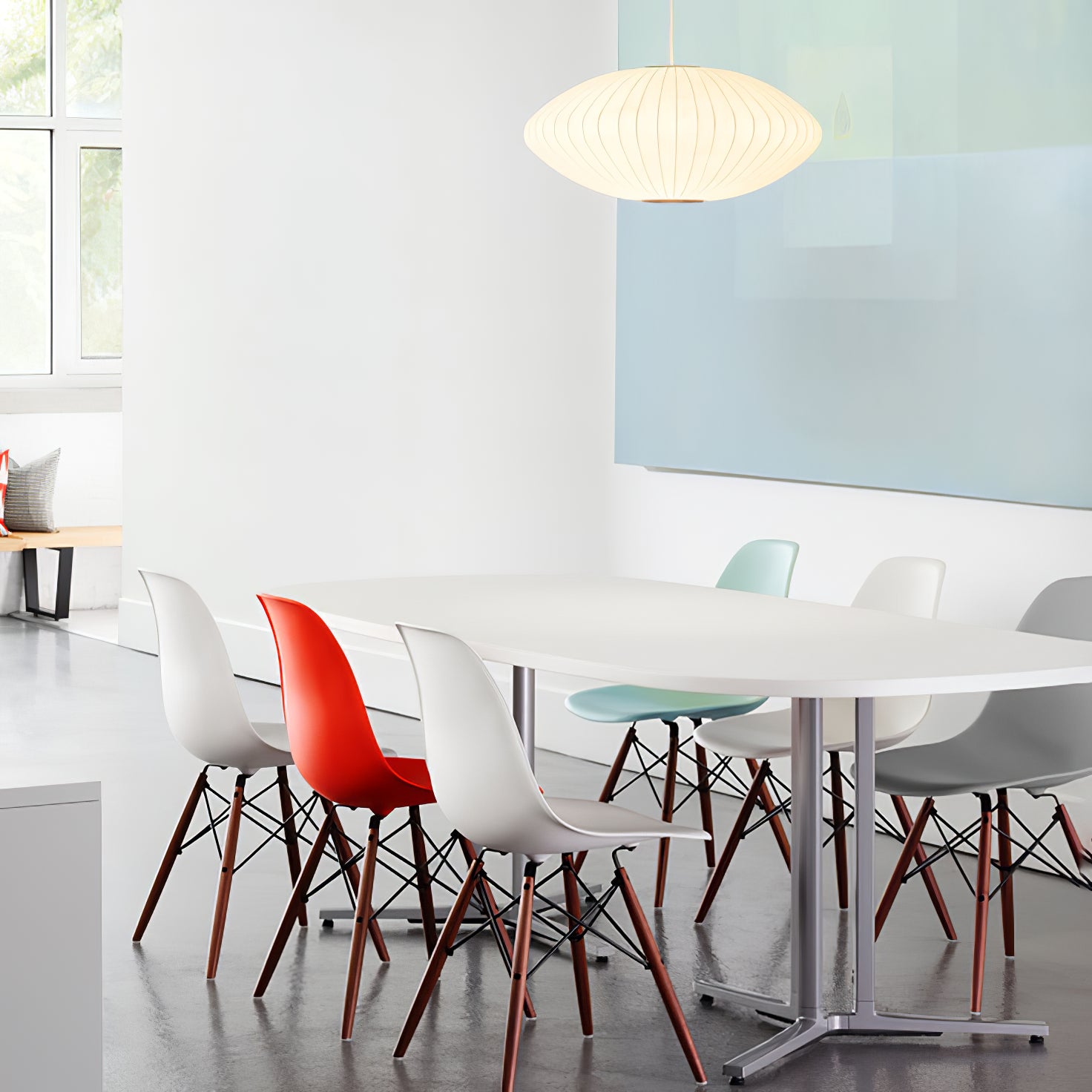 Bubble Silk Pendant Light 19.7 in White Ceiling Dining Room Modern Hanging Lamp | Thomler