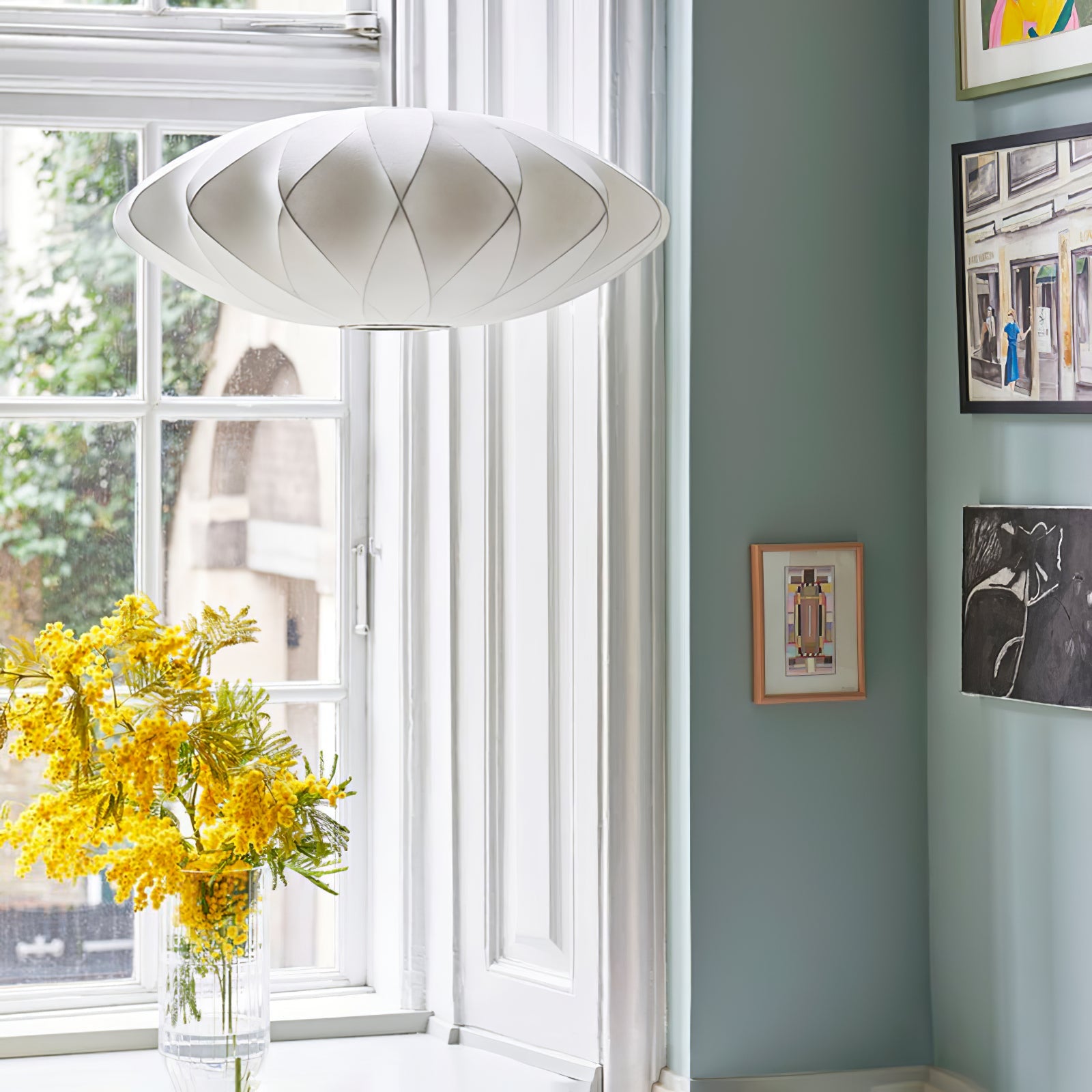 Bubble Silk Pendant Light 19.7 in White Ceiling Dining Room Modern Hanging Lamp | Thomler