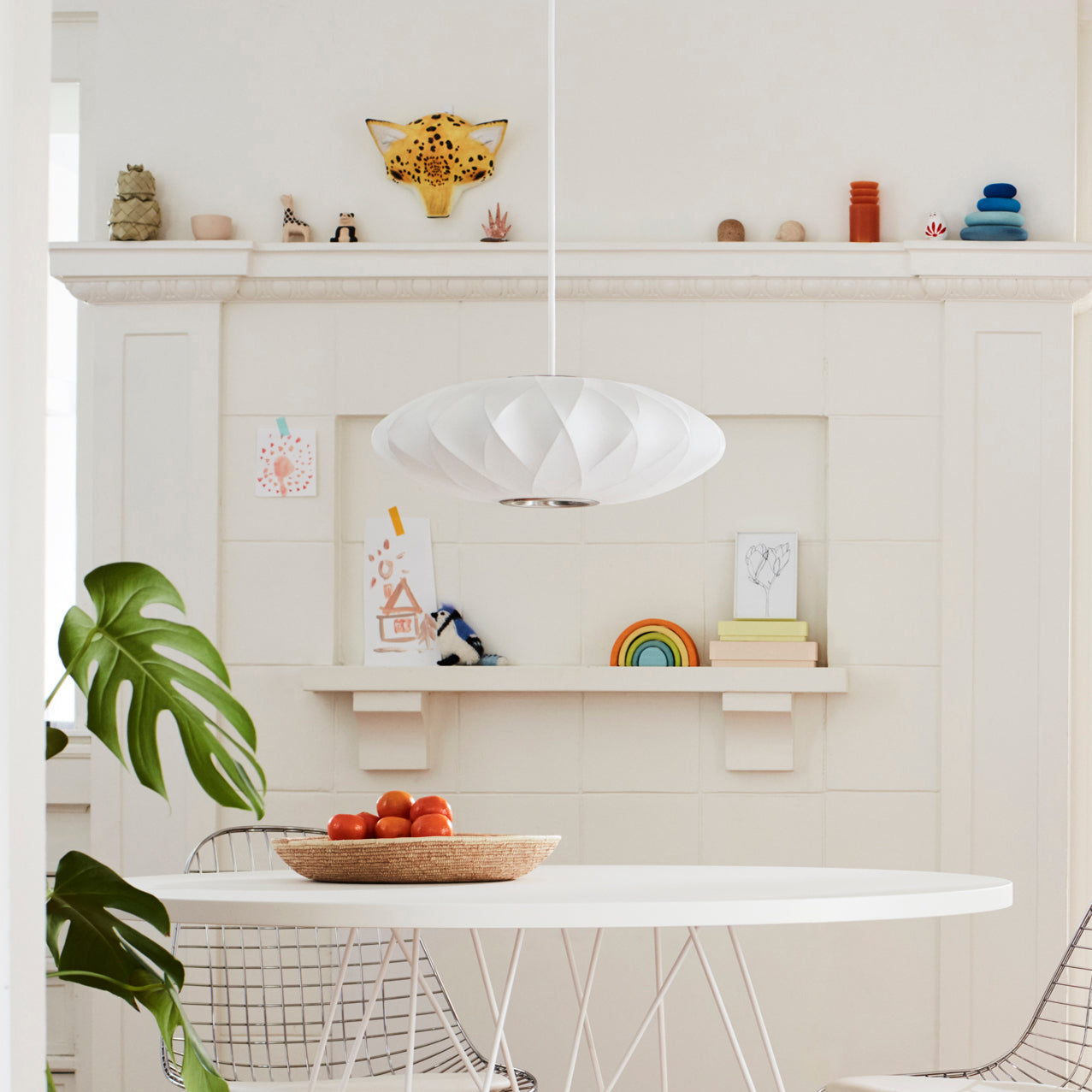 Bubble Silk Pendant Light 19.7 in White Ceiling Dining Room Modern Hanging Lamp | Thomler