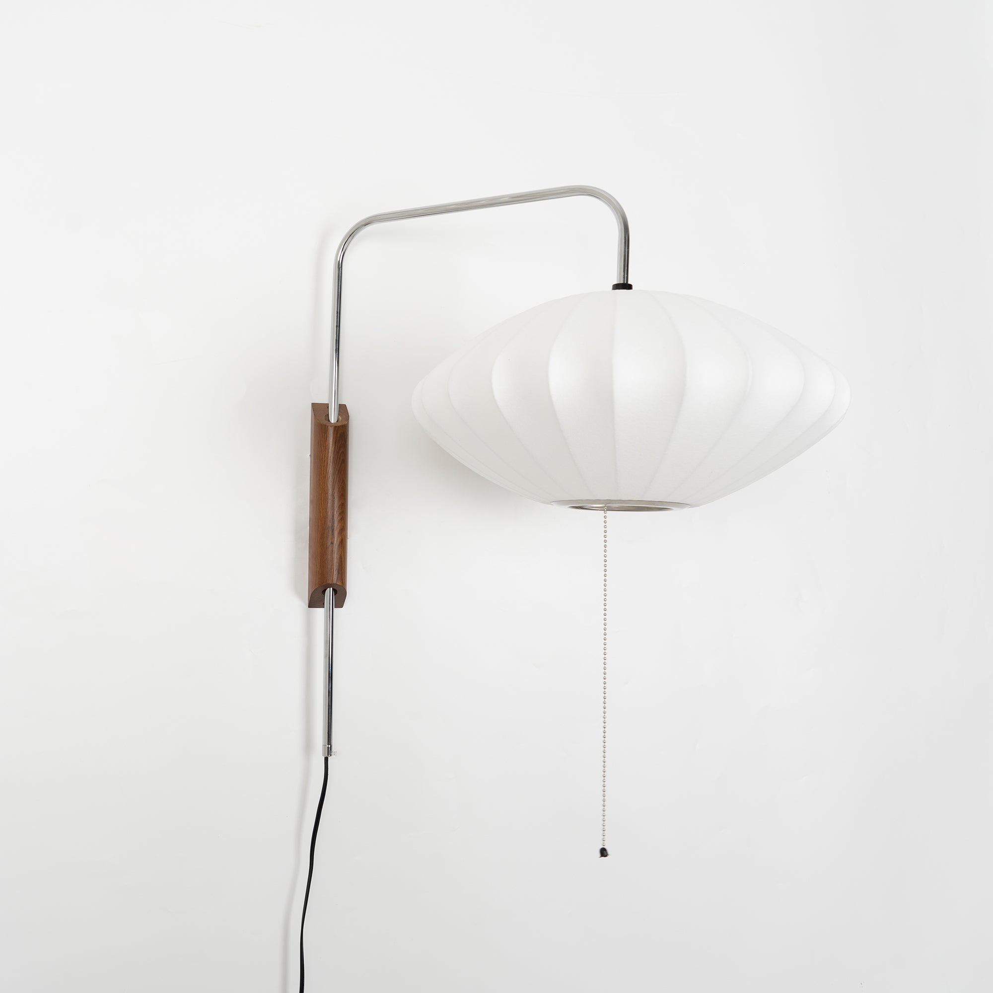 Wall Lamp Walnut Opal Shade 40.0 cm White Bedroom Living Room Plug In Reading Light Japandi Mid Century Accent Lighting | Thomler