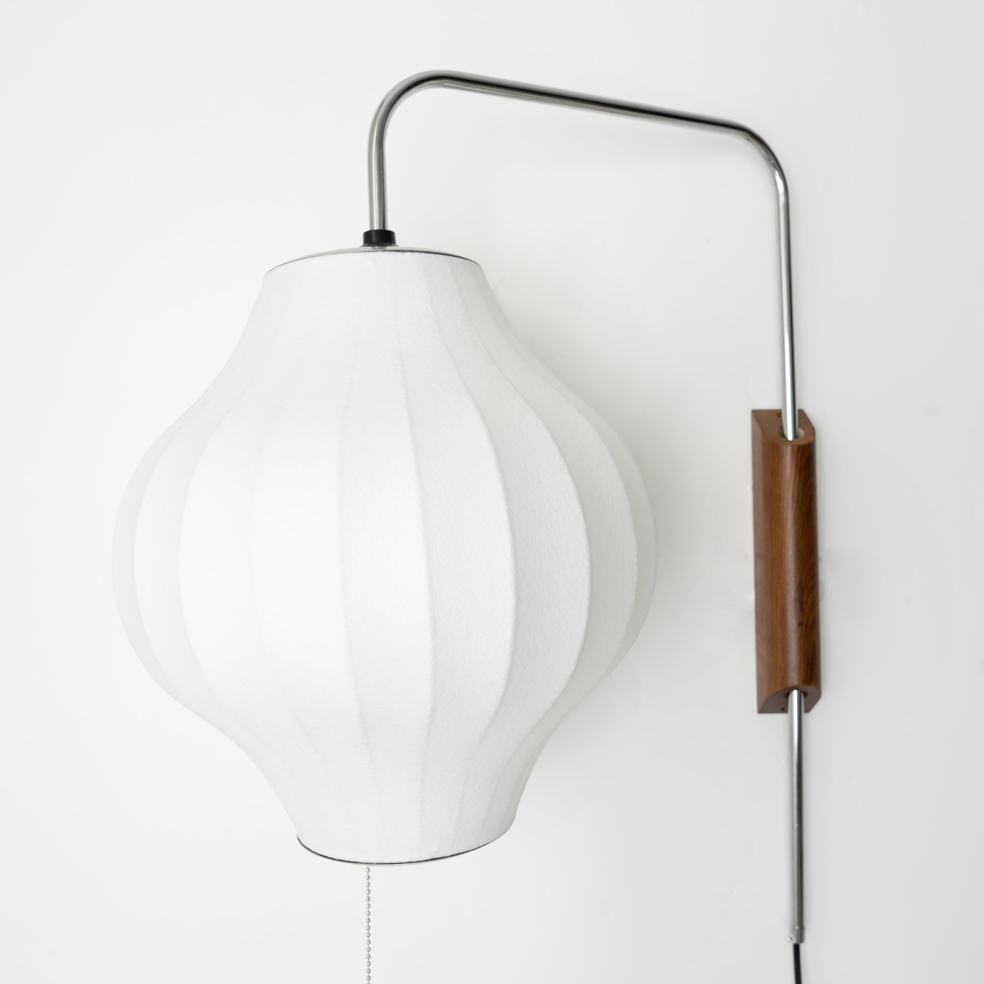 Wall Lamp Walnut Opal Shade 40.0 cm White Bedroom Living Room Plug In Reading Light Japandi Mid Century Accent Lighting | Thomler