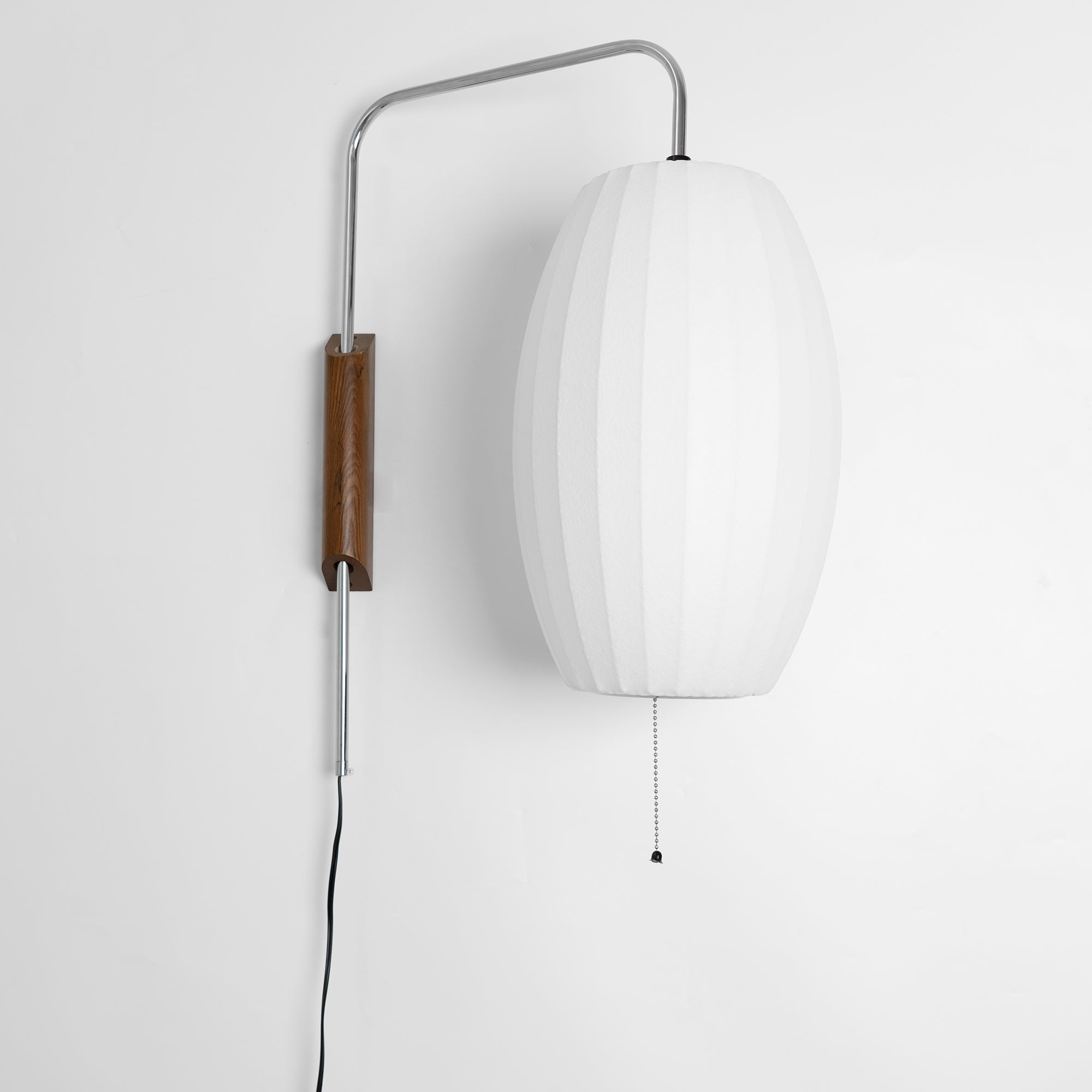 Wall Lamp Walnut Opal Shade 40.0 cm White Bedroom Living Room Plug In Reading Light Japandi Mid Century Accent Lighting | Thomler