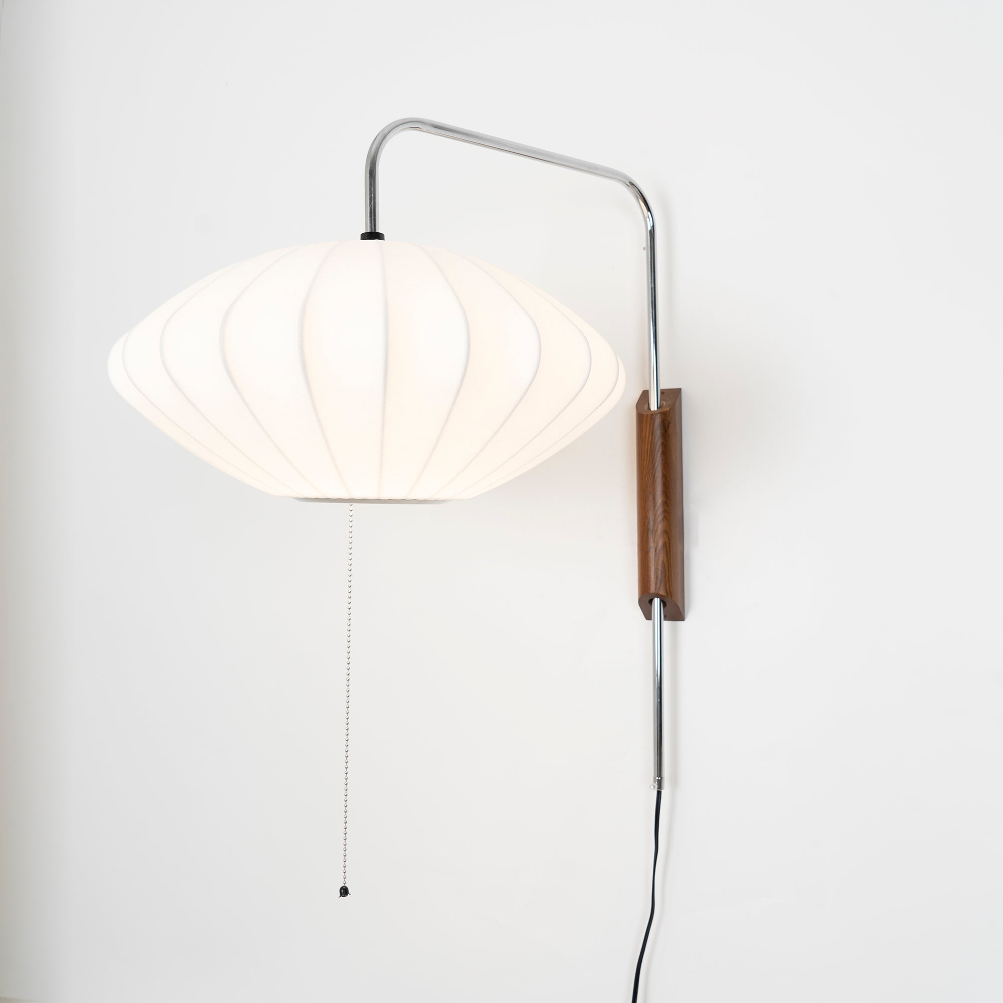 Wall Lamp Walnut Opal Shade 40.0 cm White Bedroom Living Room Plug In Reading Light Japandi Mid Century Accent Lighting | Thomler