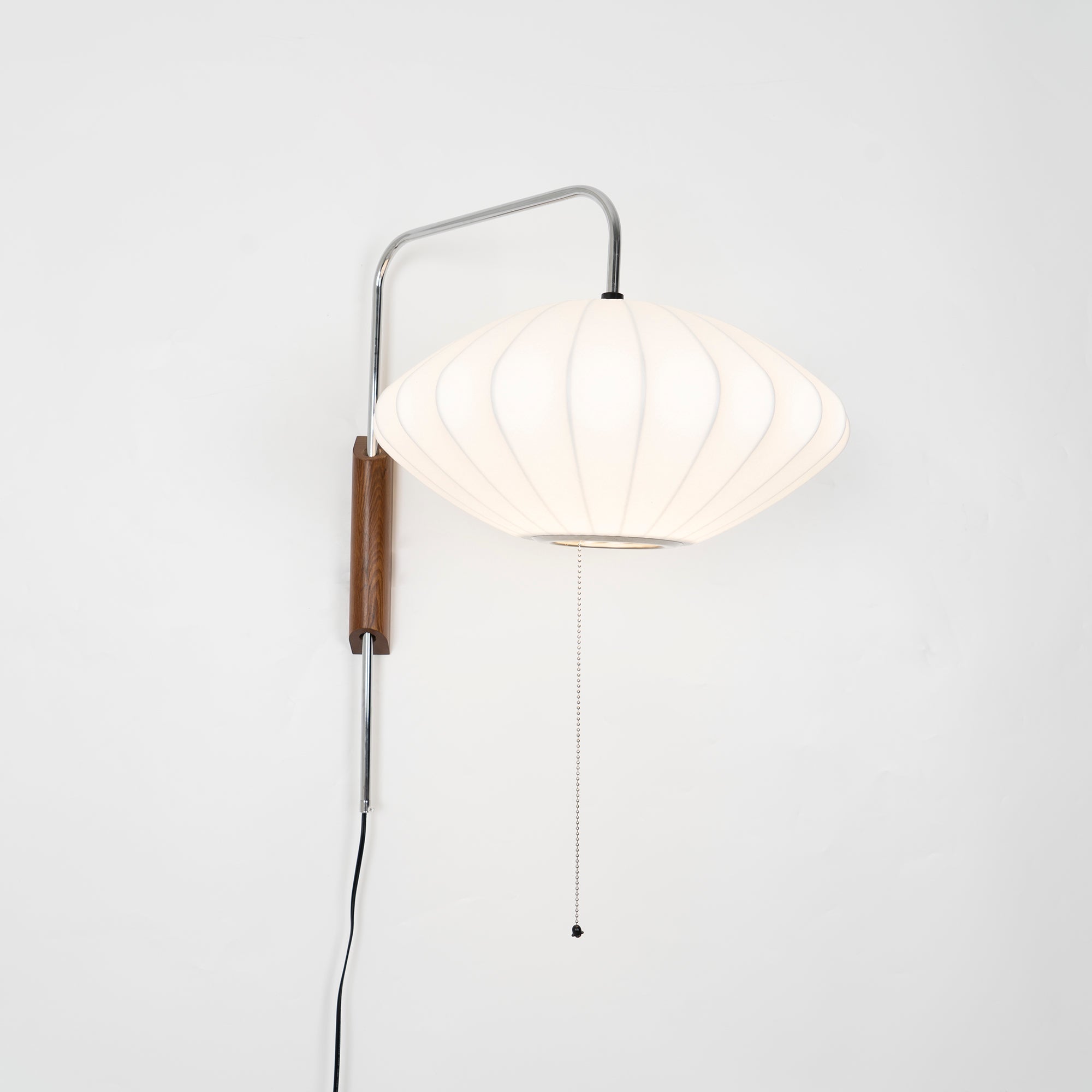 Wall Lamp Walnut Opal Shade 40.0 cm White Bedroom Living Room Plug In Reading Light Japandi Mid Century Accent Lighting | Thomler