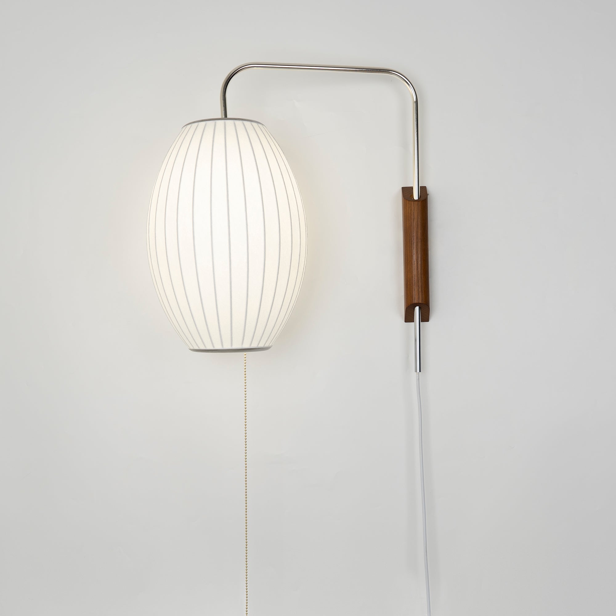 Wall Lamp Walnut Opal Shade 40.0 cm White Bedroom Living Room Plug In Reading Light Japandi Mid Century Accent Lighting | Thomler