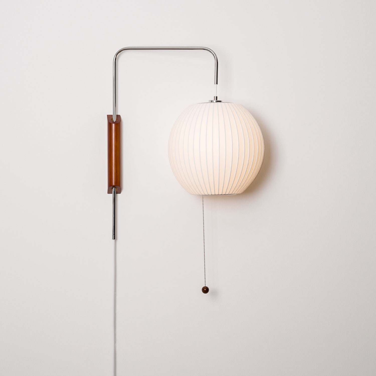Ball Wall Sconce Swivel LED 15.7 in Chrome Walnut Indoor Lighting Adjustable Plug Cord | Thomler