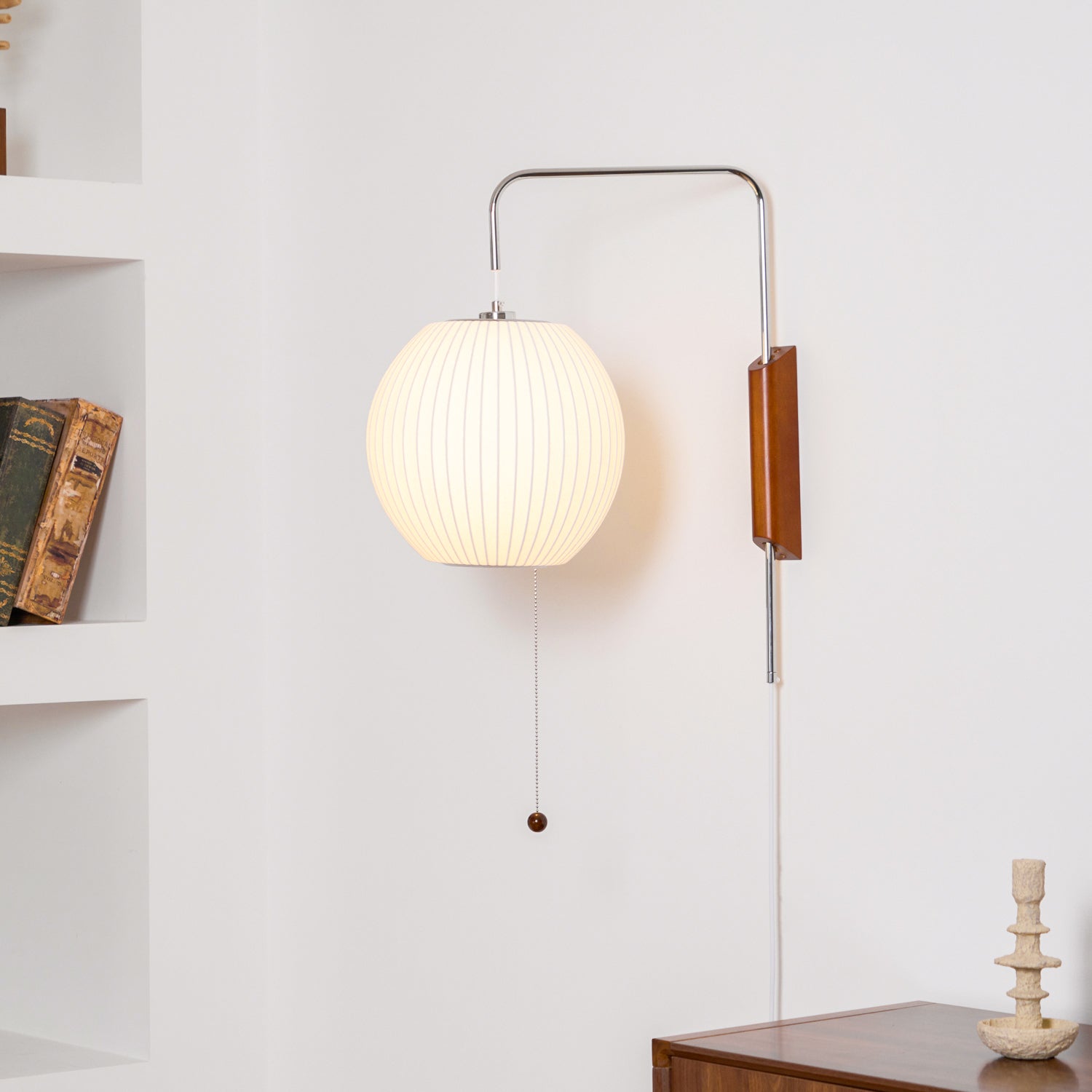 Ball Wall Sconce Swivel LED 15.7 in Chrome Walnut Indoor Lighting Adjustable Plug Cord | Thomler