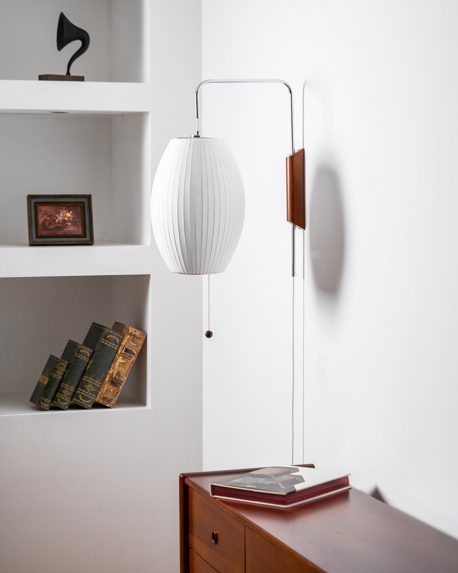 Ball Wall Sconce Swivel LED 15.7 in Chrome Walnut Indoor Lighting Adjustable Plug Cord | Thomler