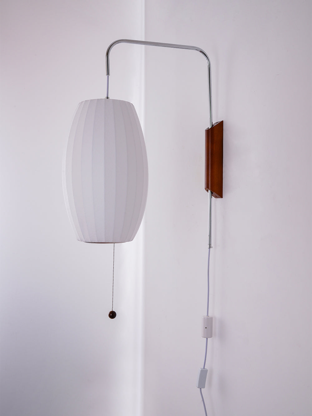 Wall Lamp Walnut Opal Shade 40.0 cm White Bedroom Living Room Plug In Reading Light Japandi Mid Century Accent Lighting | Thomler