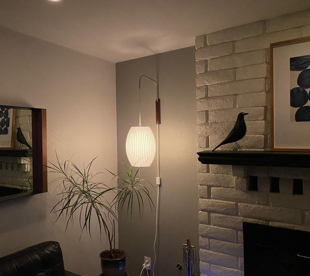 Wall Lamp Walnut Opal Shade 40.0 cm White Bedroom Living Room Plug In Reading Light Japandi Mid Century Accent Lighting | Thomler
