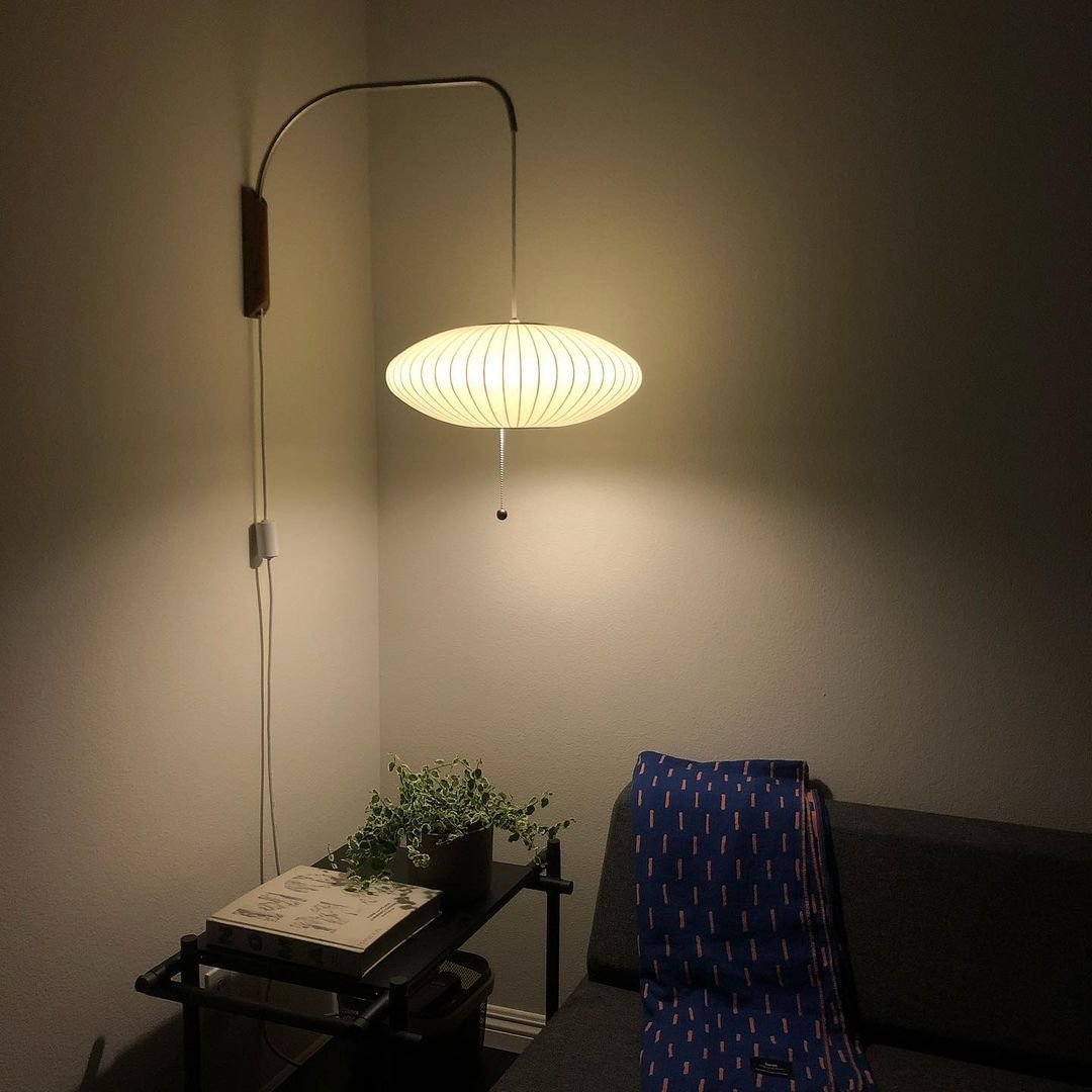 Wall Lamp Walnut Opal Shade 40.0 cm White Bedroom Living Room Plug In Reading Light Japandi Mid Century Accent Lighting | Thomler