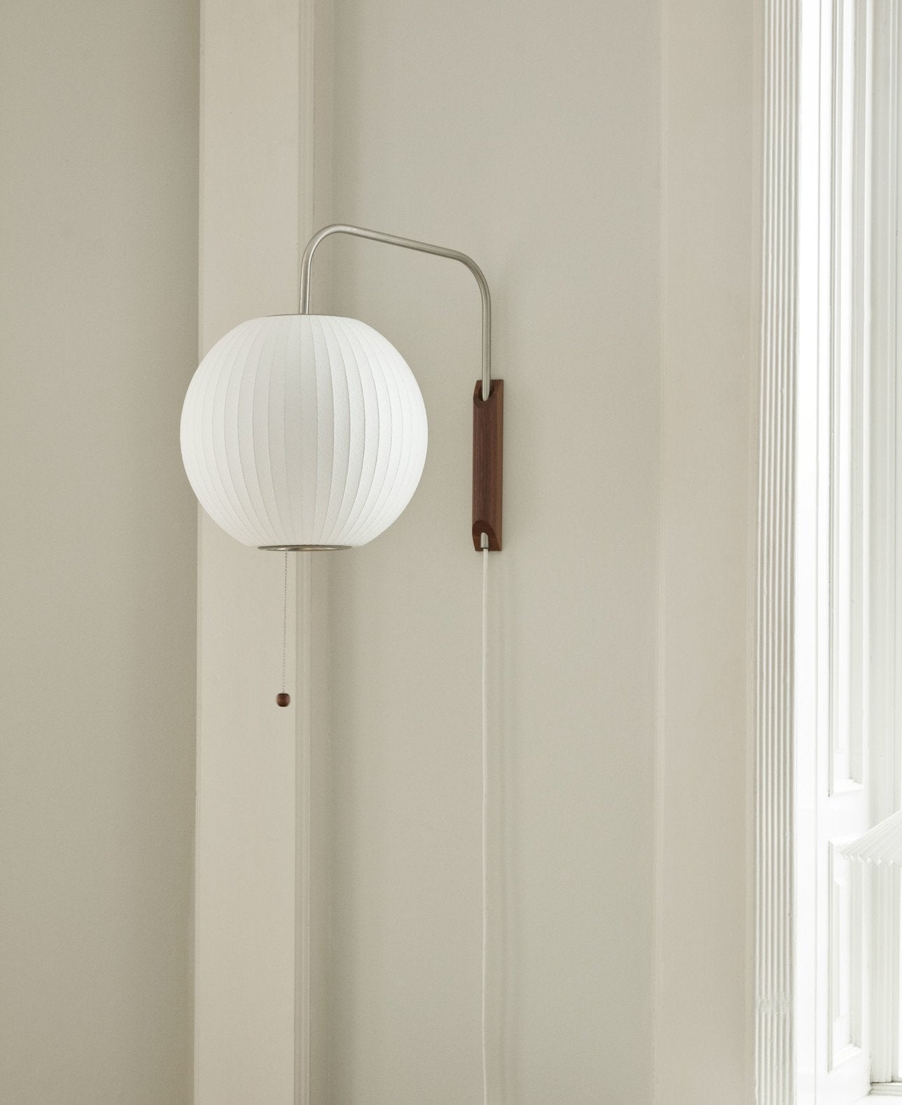 Wall Lamp Walnut Opal Shade 40.0 cm White Bedroom Living Room Plug In Reading Light Japandi Mid Century Accent Lighting | Thomler