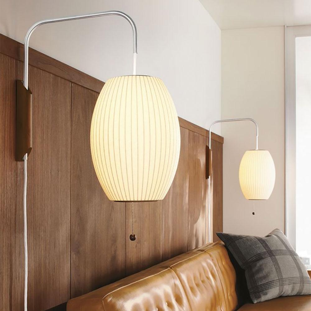 Wall Lamp Walnut Opal Shade 40.0 cm White Bedroom Living Room Plug In Reading Light Japandi Mid Century Accent Lighting | Thomler