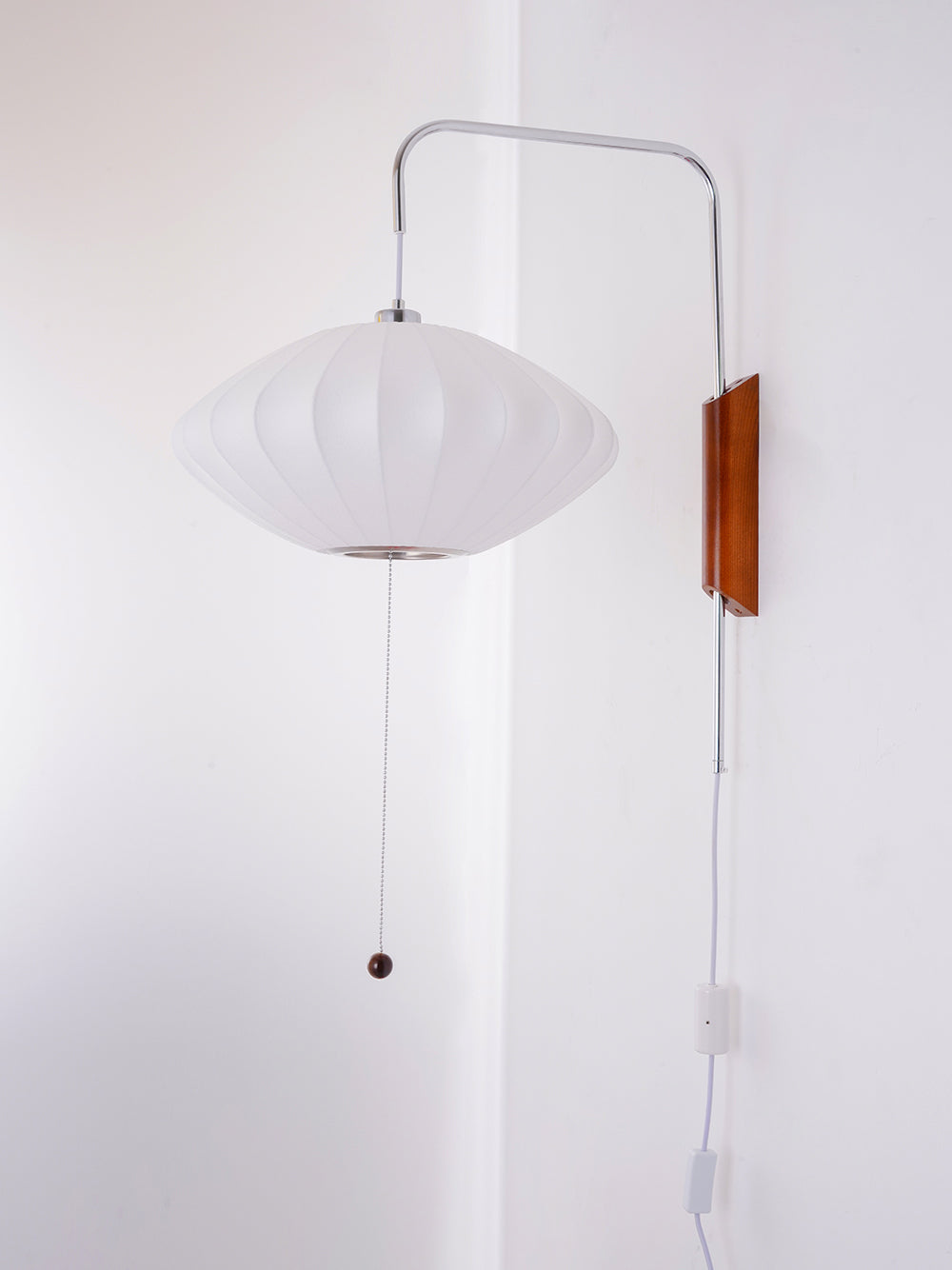 Wall Lamp Walnut Opal Shade 40.0 cm White Bedroom Living Room Plug In Reading Light Japandi Mid Century Accent Lighting | Thomler