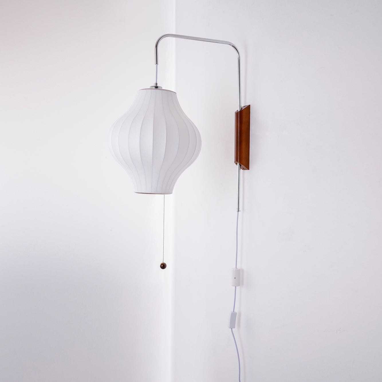 Wall Lamp Walnut Opal Shade 40.0 cm White Bedroom Living Room Plug In Reading Light Japandi Mid Century Accent Lighting | Thomler