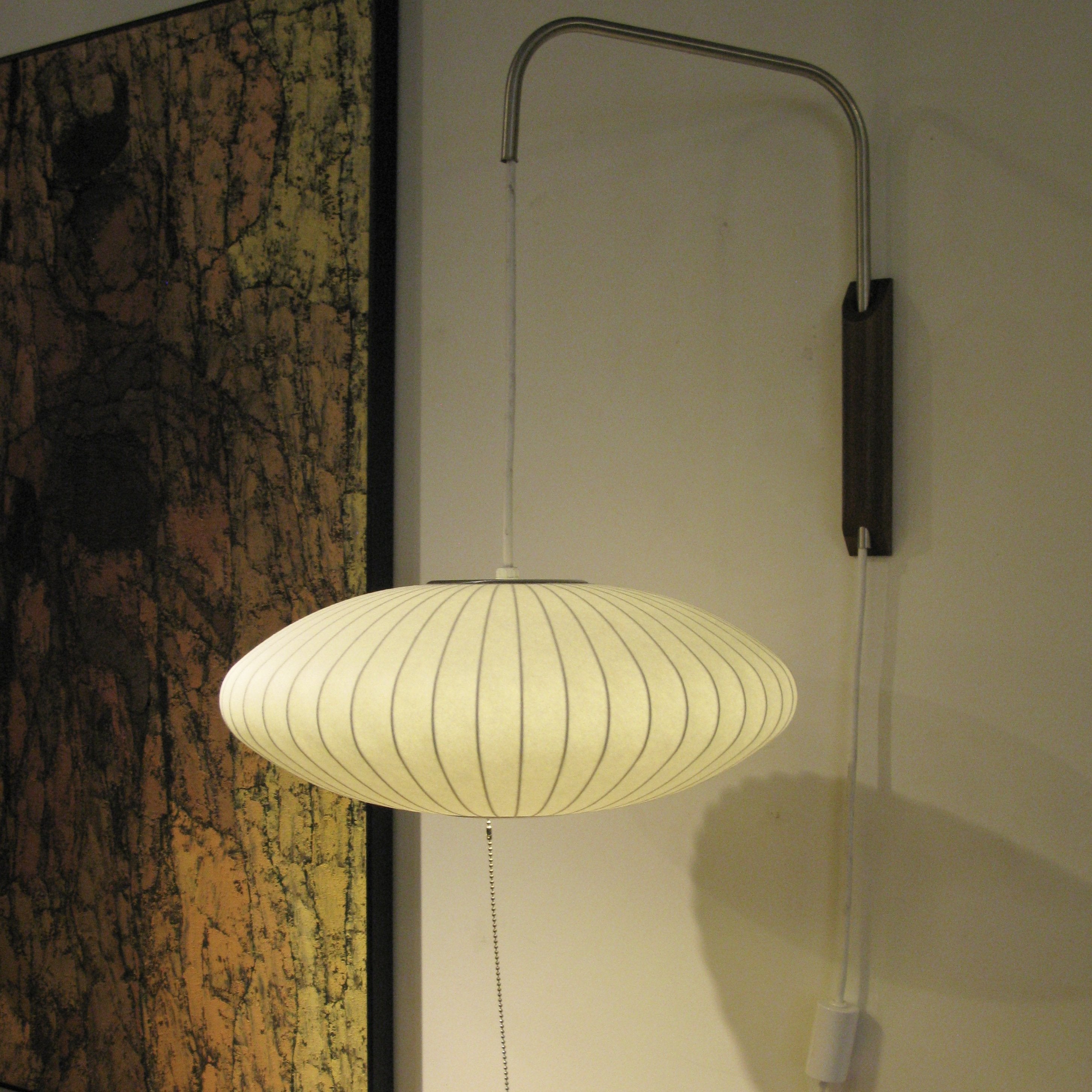 Wall Lamp Walnut Opal Shade 40.0 cm White Bedroom Living Room Plug In Reading Light Japandi Mid Century Accent Lighting | Thomler