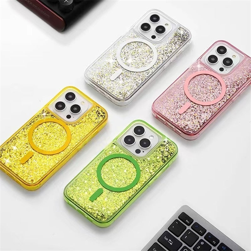 Glitter Liquid Quicksand MagSafe iPhone Case with Anti-Fingerprint TPU Shockproof Protection for iPhone 13 14 15 16 17 Pro Max Air | Thomler