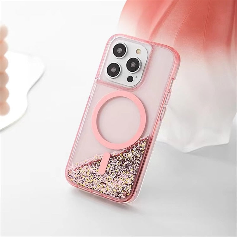 Glitter Liquid Quicksand MagSafe iPhone Case with Anti-Fingerprint TPU Shockproof Protection for iPhone 13 14 15 16 17 Pro Max Air | Thomler