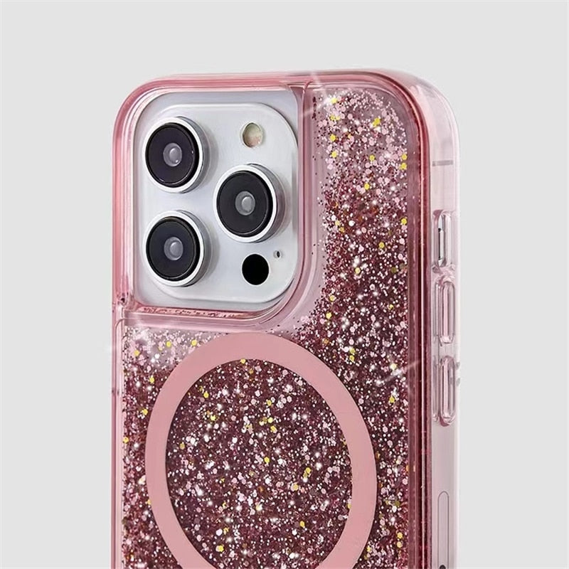 Glitter Liquid Quicksand MagSafe iPhone Case with Anti-Fingerprint TPU Shockproof Protection for iPhone 13 14 15 16 17 Pro Max Air | Thomler