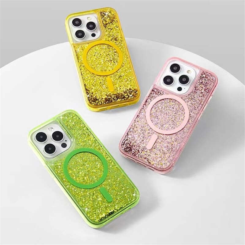 Glitter Liquid Quicksand MagSafe iPhone Case with Anti-Fingerprint TPU Shockproof Protection for iPhone 13 14 15 16 17 Pro Max Air | Thomler