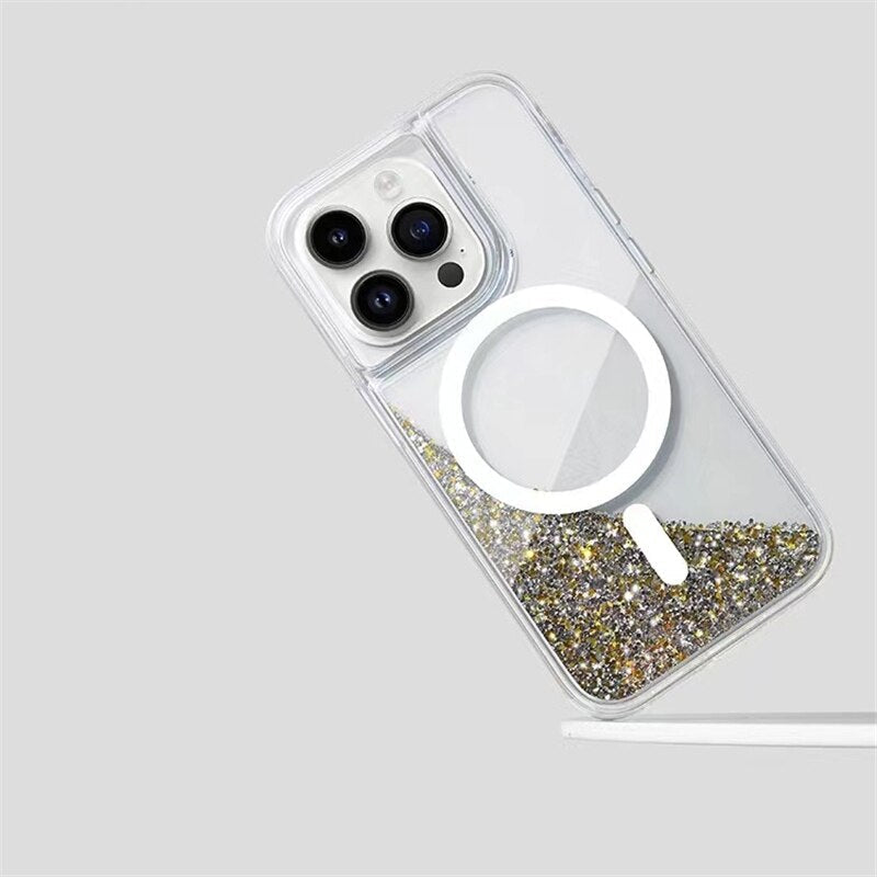 Glitter Liquid Quicksand MagSafe iPhone Case with Anti-Fingerprint TPU Shockproof Protection for iPhone 13 14 15 16 17 Pro Max Air | Thomler