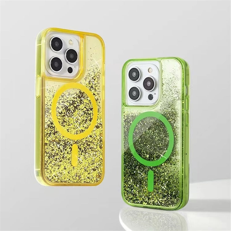 Glitter Liquid Quicksand MagSafe iPhone Case with Anti-Fingerprint TPU Shockproof Protection for iPhone 13 14 15 16 17 Pro Max Air | Thomler