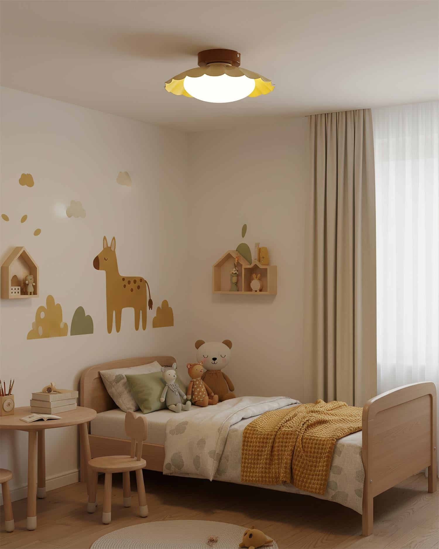 Ceiling Light Metal 9.8 in x 5.1 in Warm White LED Brown Beige White Walnut Living Room Bedroom Fixture | Thomler